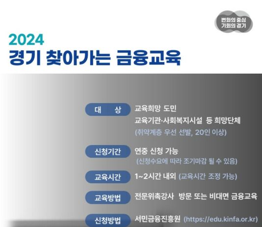 금융의 지혜를 찾아서, 2024 경기 찾아가는 금융교육 신청하세요!